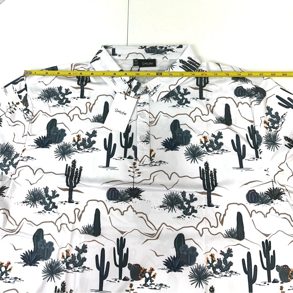 White Cactus Print Golf Polo Shirt Quick Dry - Picture 4 of 9